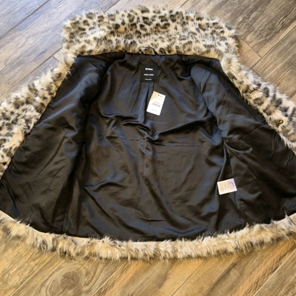 XS-M Faux Fur Animal Leopard Print Fully Lined Coat Jacket, Cotton On NWT - Picture 12 of 16